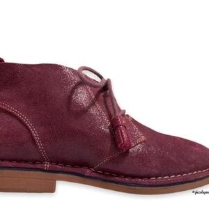 Hush Puppies Cyra Catelyn Shimmer Burgundy Suede Preppy Chukka Oxford Ankle Boot
